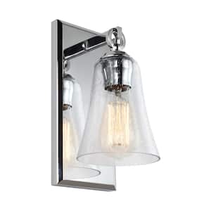 Monterro 5 in. W. 1-Light Chrome Wall Sconce with Clear Seeded Glass Shade
