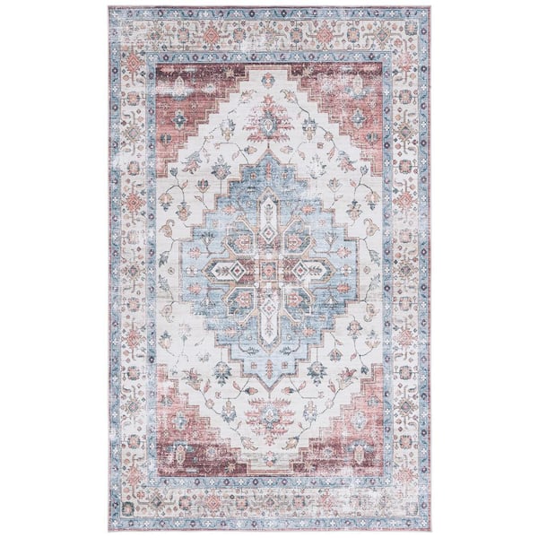 SAFAVIEH Arizona Sage/Ivory 5 ft. x 8 ft. Distressed Border Ornate Machine Washable Area Rug