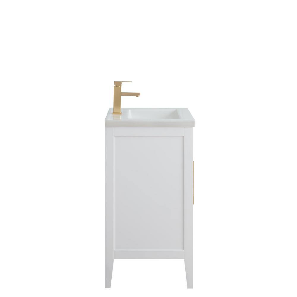24" White Single Sink Bathroom Vanity with Gold Hardware