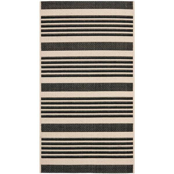 Courtyard Black/Bone Doormat 2 ft. x 4 ft. Striped Indoor/Outdoor Patio Area Rug