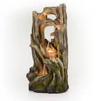 59 in. Tall Indoor/Outdoor 5-Tier Waterfall Tree Stump Fountain with LED Lights