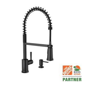 Indi Single-Handle Pre-Rinse Spring Pulldown Sprayer Kitchen Faucet with Power Clean in Matte Black