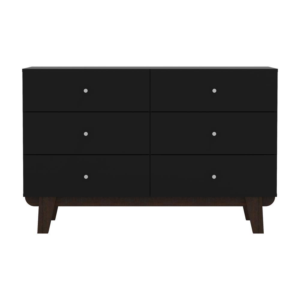 Matte Black Mid-Century Modern 6-Drawer Wood Dresser