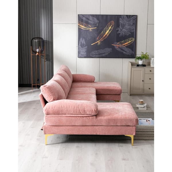 Chirurgie fictie Dubbelzinnigheid HOMEFUN 110 in W Pink 4-piece U Shaped Fabric Modern Sectional Sofa with 2  Arms and Golden Metal Legs HFHDSN-871PK - The Home Depot