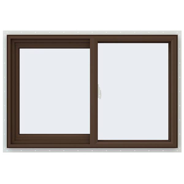 JELD-WEN 35.5 in. x 23.5 in. V-2500 Series Brown Painted Vinyl Left-Handed Sliding Window with Fiberglass Mesh Screen