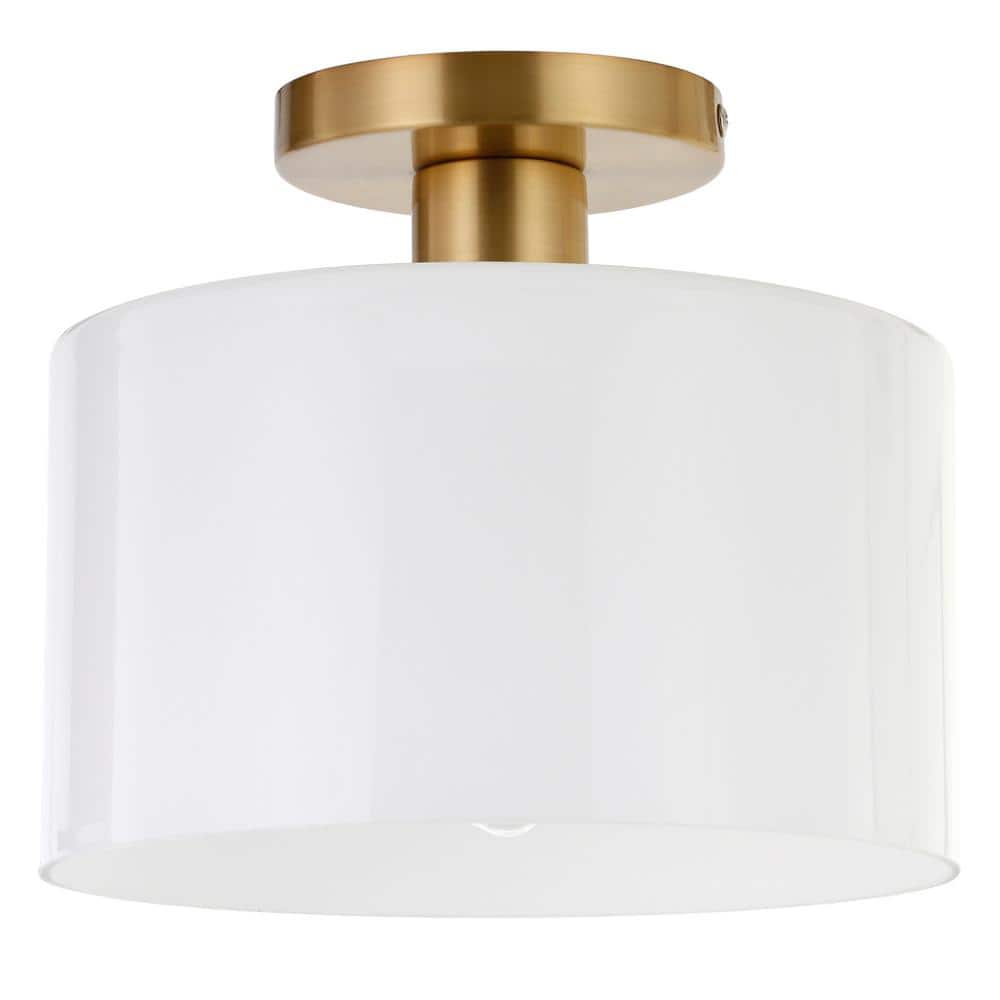 Henri 10" Brass Semi-Flush Mount with White Milk Glass Shade