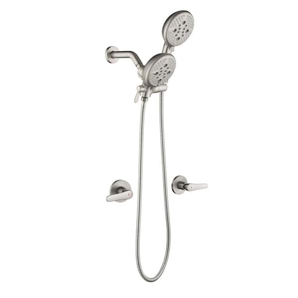 AIMADI Double Handle 5-Spray Wall Mount Shower Faucet 1.8 GPM with Ceramic Disc Valves 2 In 1 Shower Trim Kit in Brushed Nickel