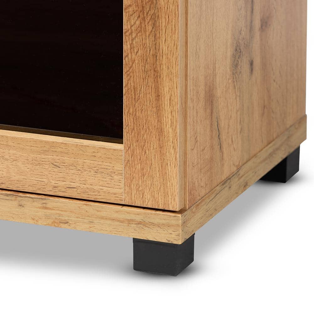 Zentra Oak Brown Wood 2-Door Glass Display Storage Cabinet