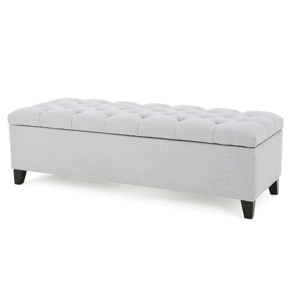 Noble House Light Gray Tufted Fabric Storage Bench 10214 The Home Depot