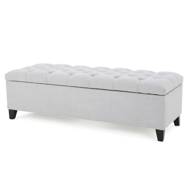 Noble House Light Gray Tufted Fabric Storage Bench