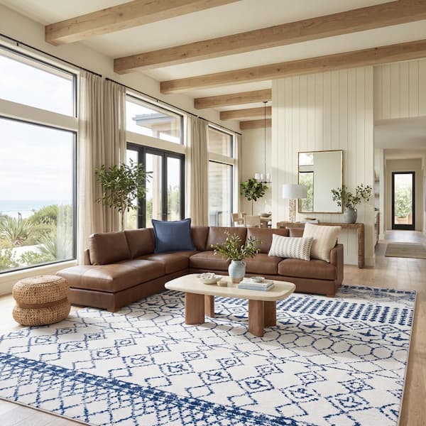 Tulum 10 x 13 Ivory/Navy Tribal Area Rug