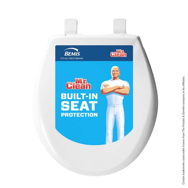 BEMIS Mr. Clean Round Soft Close Plastic Closed Front Toilet Seat in White Removes for Easy Cleaning + Antimicrobial