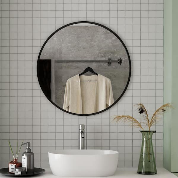 Unbranded 30 in. W x 30 in. H Modern Round Framed Wall Mouted Bathroom Vanity Mirror in Black