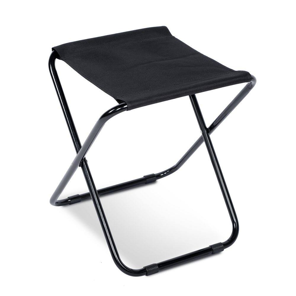 1-Piece Black Metal Folding Tripod Outdoor Garden Stool for Party Picnic Ca