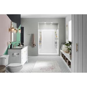 STORE+ 30 in. x 60 in. Single Threshold Right-Hand Shower Base with Shower Walls and 10-Piece Accessory Kit in White