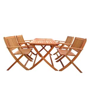 Oak 5-Piece Wood Rectangular Folding Outdoor Dining Set
