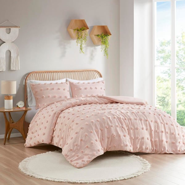 Vera 2-Piece Pink Polyester Twin/Twin XL Clip Jacquard Duvet Cover Set