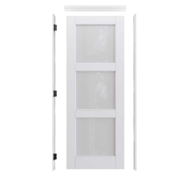 30 in. x 80 in. 3-Lite Frosted Glass Right White Solid Core Glass Single Prehung Interior Door with Quick Assemble Jamb