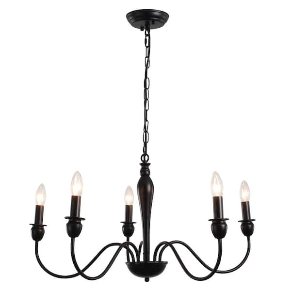 5-Light Black Farmhouse Chandelier Adjustable Height Light Fixture