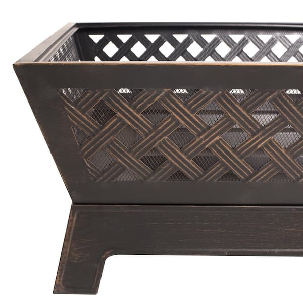Hampton Bay - Tipton 34.00 in. W Rubbed Bronze Steel Wood Outdoor Fire Pit with Screen and Poker Included