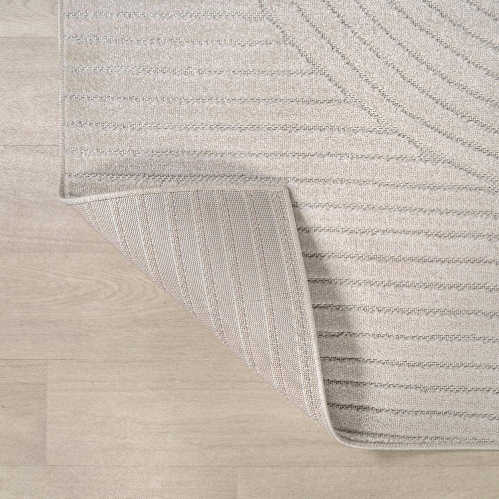 Ivory Geometric 8' x 10' Synthetic Washable Area Rug