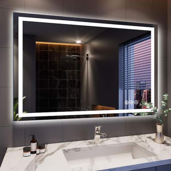 30 in. W x 48 in. H Frameless Rectangular Anti-Fog LED Adjustable Front And Backlit Bathroom Vanity Mirror Wall Mirror