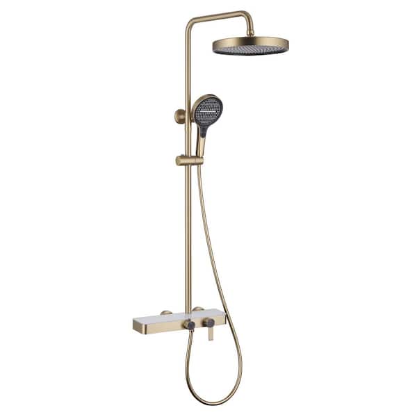 Shower Head 3-Spray Wall Mounting All-In-One Kit Fixed and Handheld Shower Head Flow rate 2.11 GPM in Brushed Gold