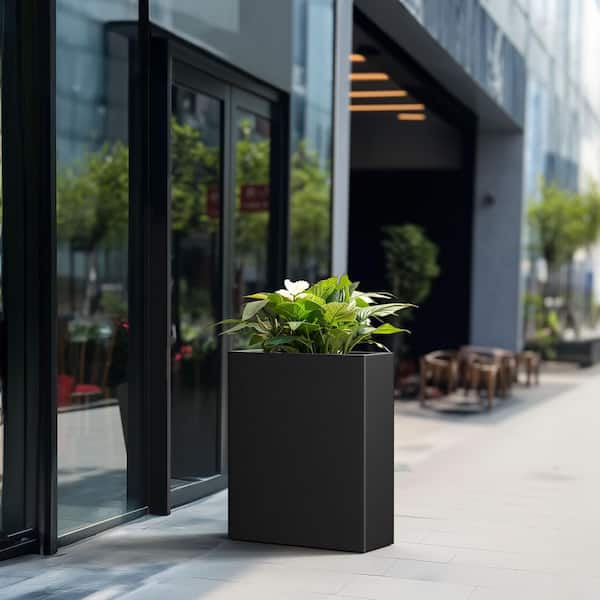 27 in. Large Charcoal Black Concrete Rectangular Planter / Pot with Drainage Hole