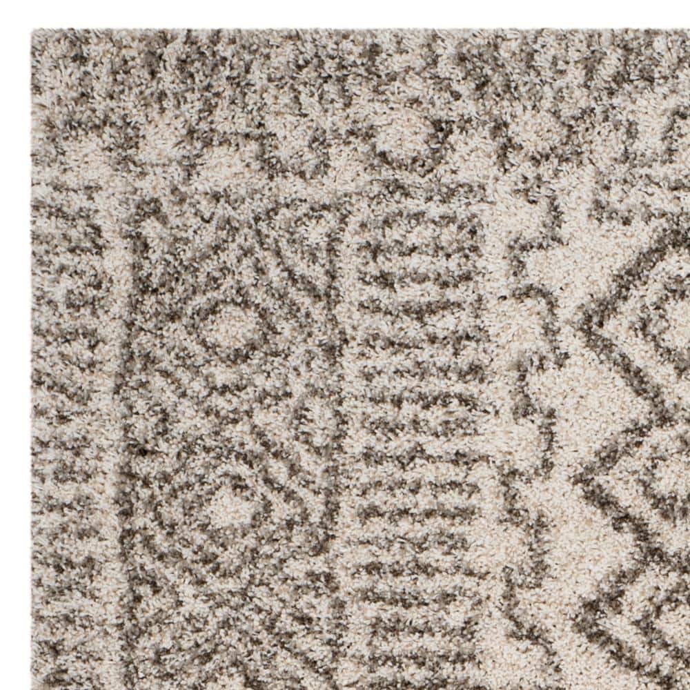 Ivory and Gray High Pile Shag Rectangle Rug