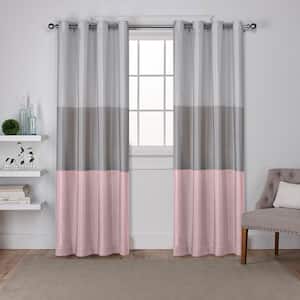 Chateau Blush Stripe Light Filtering Grommet Top Curtain, 54 in. W x 84 in. L (Set of 2)