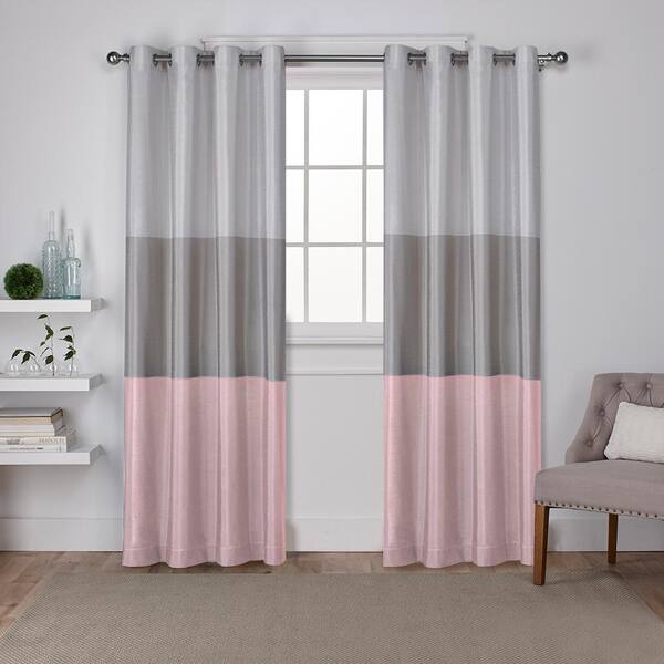 Chateau 54 in. W x 108 in. L Faux Silk Grommet Top Curtain Panel in Blush (2 Panels)EH805106 2