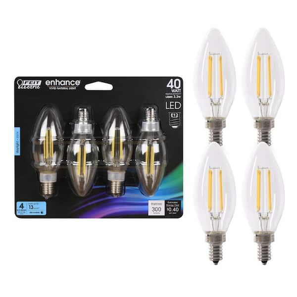 40-Watt Equivalent B10 Dimmable Filament CEC Clear Glass Chandelier E12 Candelabra LED Light Bulb Daylight (4-Pack)
