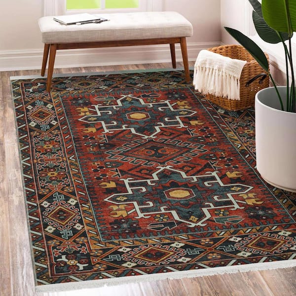Ottomanson Non Shedding Washable Wrinkle-free Flatweave Medallion 2x5  Indoor Living Room Runner Rug, 20 in. x 59 in., Black LSB4808-2X5 - The  Home Depot