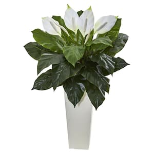 3 ft. Spathiphyllum Artificial Plant in White Tower Planter