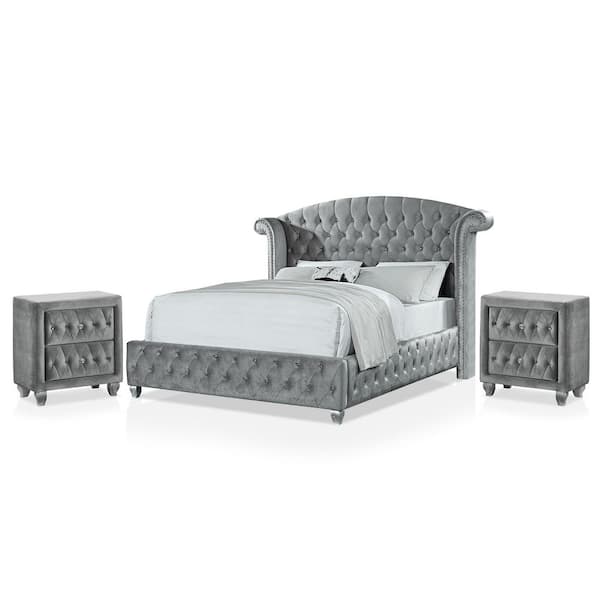 Furniture of America Nesika 3-Piece Gray California King Bedroom Set