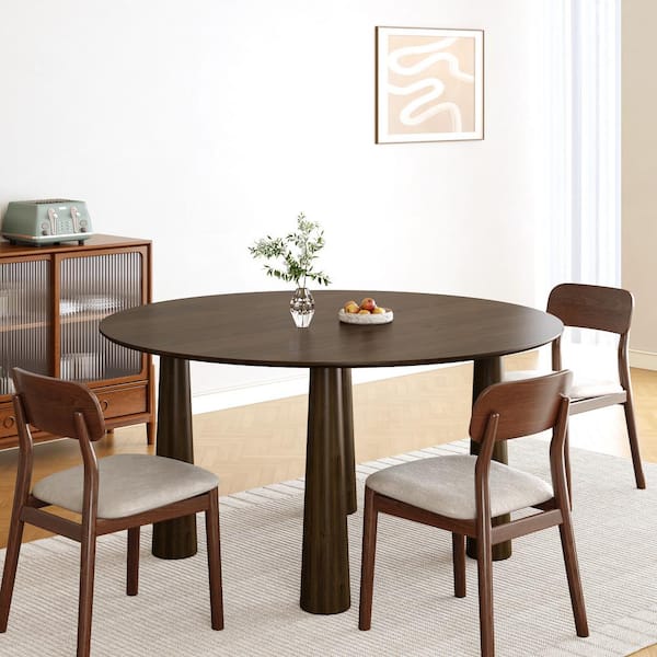 Dovelina Kathleen Walnut Round Wood Top 60 in. 4 Legs Dining Table Seats 8