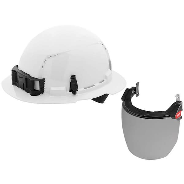 Milwaukee BOLT White Type 1 Class C Full Brim Vented Hard Hat with 4-Point Ratcheting Suspension with Smoke Full Face Shield