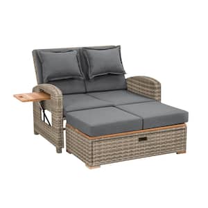 Bahia Tobago Brown 2-Piece FSC Teak Wood Outdoor Modular Day Bed with Dark Gray Cushion