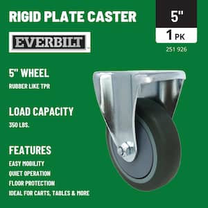 5 in. Gray Rubber Like TPR and Steel Rigid Plate Caster with 350 lb. Load Rating