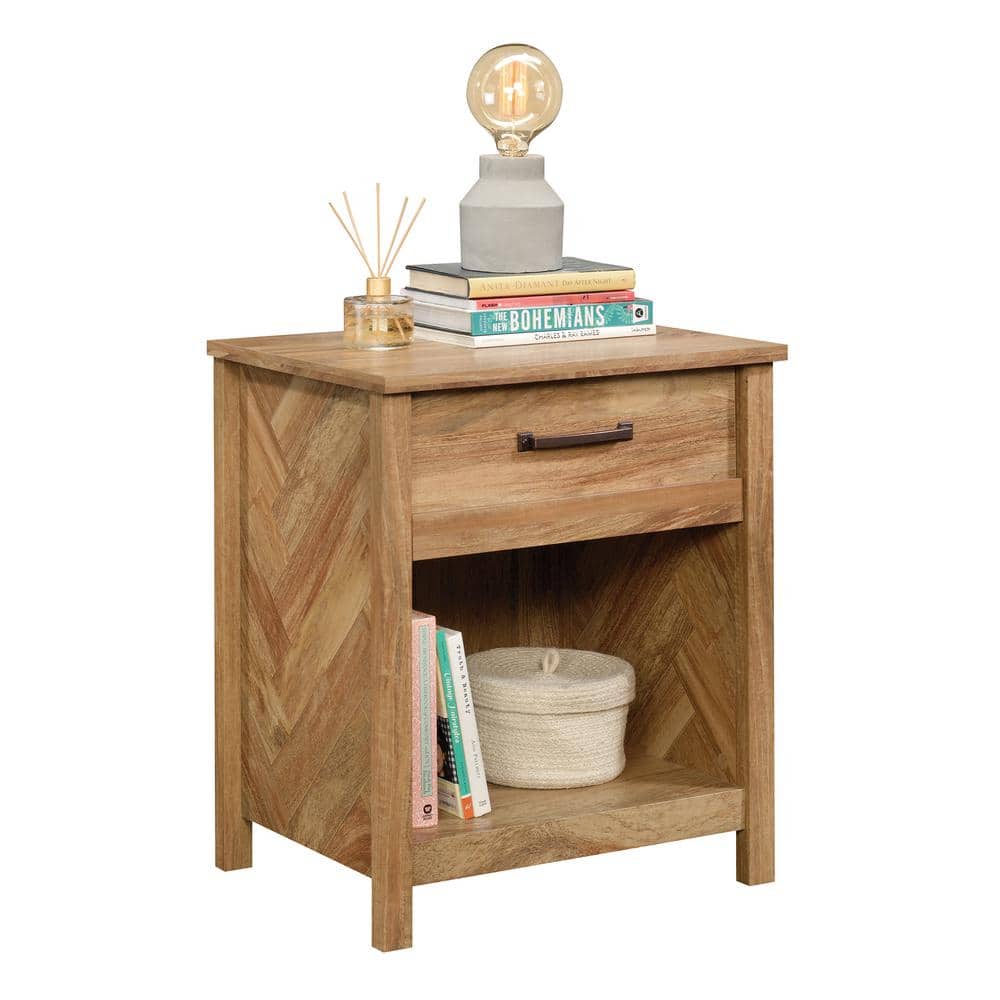 Sindoori Mango Engineered Wood Nightstand with Herringbone Pattern