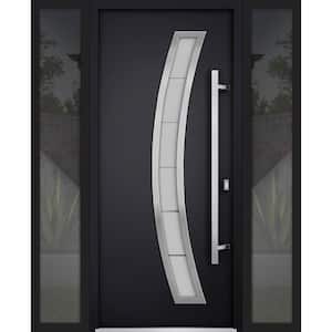 60 in. x 80 in. Left-hand/Inswing Frosted Glass Black Enamel Steel Prehung Front Door with Hardware