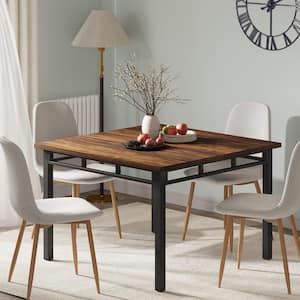 Roesler Brown and Black Wood 39.4in. 4 Leg Dining Table, Square Industrial Dinner Table for Dining Room, Seats 4