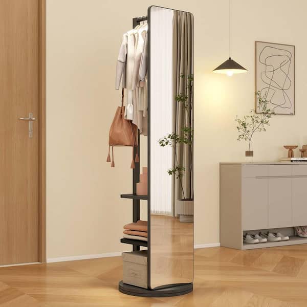 Unbranded 65.7 x 17.7 in. Full-Length Dresser Up Mirror Floor Large Mirror with Rear Storage Shelves in the Living/Bedroom (Black)