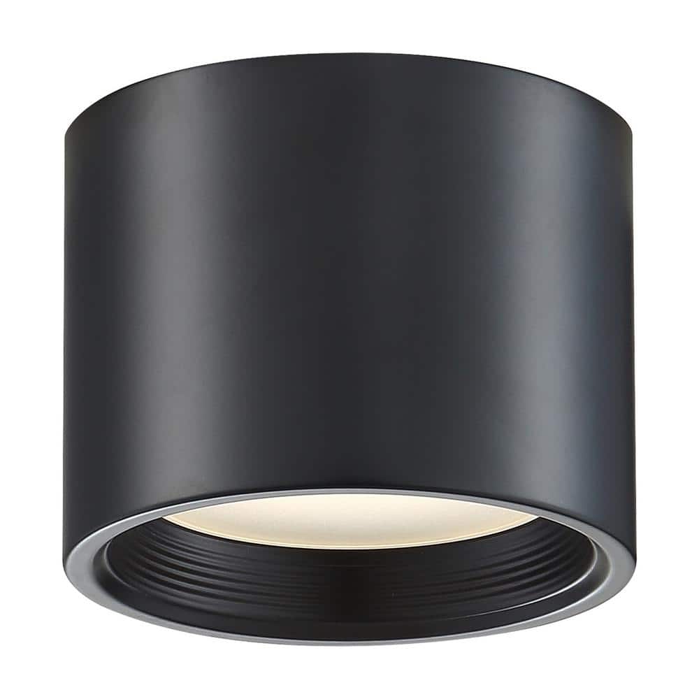Reel 15-Watt 5.25 in. Black Integrated LED Flush Mount