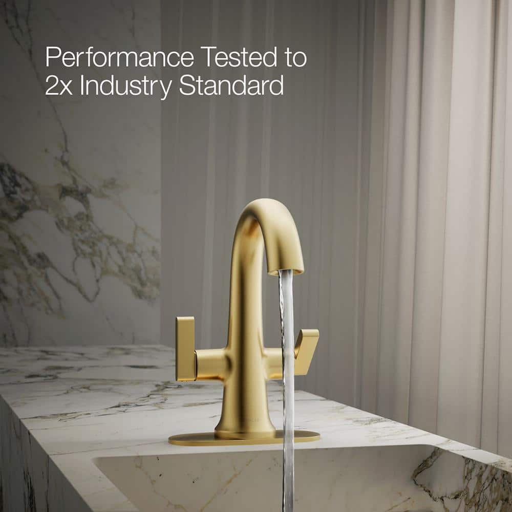 Vibrant Moderne Brushed Brass Double Handle Bathroom Faucet