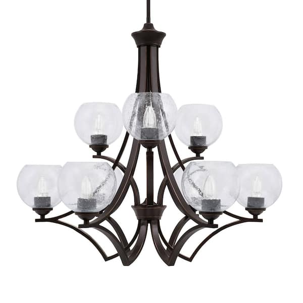 Unbranded Clevelend 9-Light Dark Granite Chandelier, Round Chandelier with 5.75 in. Clear Bubble Glass Shades, No bulbs included