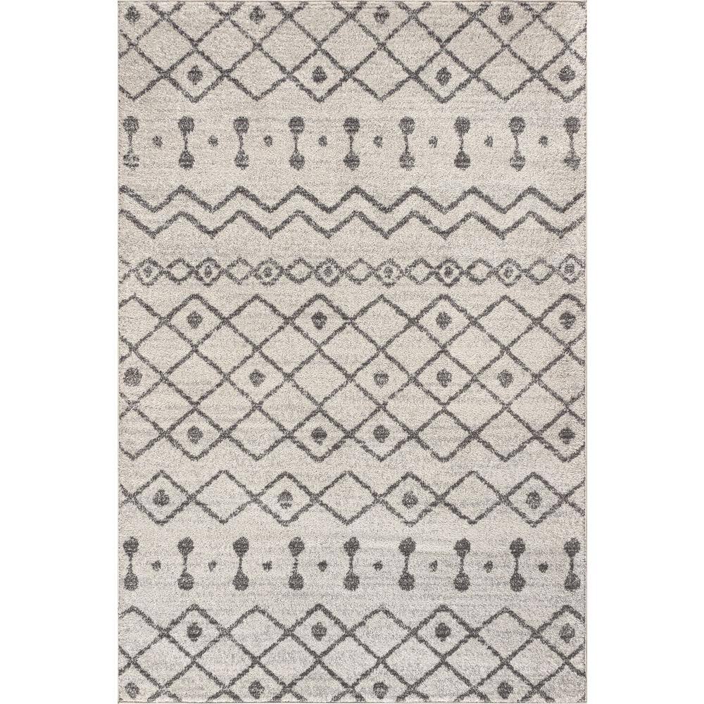 Moroccan-Inspired Cream & Gray Synthetic Area Rug - Easy Care, 3x5 Feet