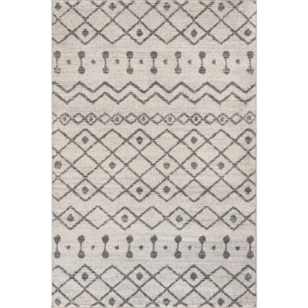 Aksil Moroccan Gray and Cream Geometric Area Rug, 5 ft x 8 ft