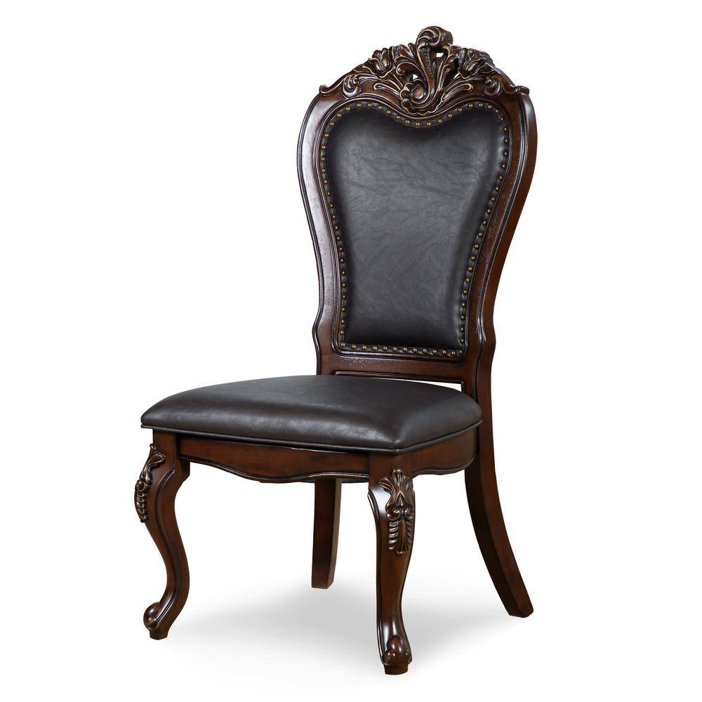 High Back Cherry Faux Leather Upholstered Side Chair