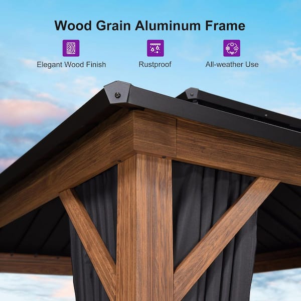 PURPLE LEAF 10 ft. x 14 ft. Hardtop Gazebo Outdoor Wood Aluminum